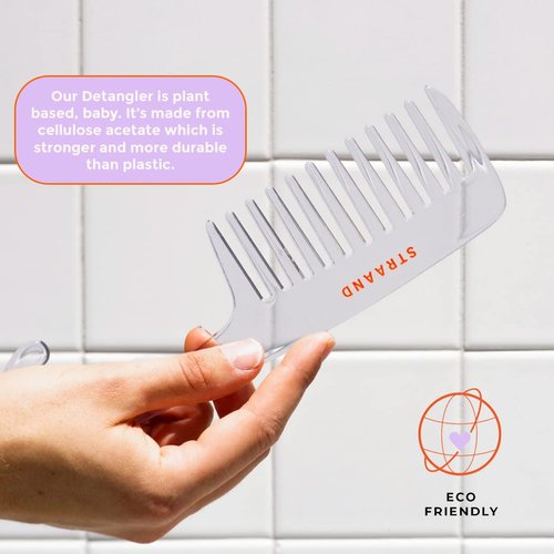 Straand Detangler Hair Comb - Wide Tooth Styling Comb & Detangling Comb - Made with Plant-Based Cellulose Acetate and Suitable for Straight, Wavy or Curly Hair Types
