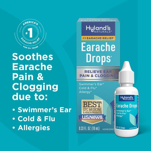 Hyland's Earache Drops, Natural Relief of Swimmer's Ear, Cold & Flu, Allergy Symptoms - Ages 4 & up: (2 Pack)