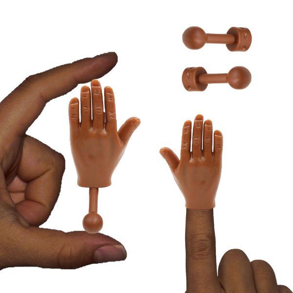 Daily Portable Dark Skin Tone Tiny Finger Hands 2 Pack - Little Finger Puppets, Mini Rubber Flat Hand, Miniature Small Hand Puppet Prank from Tiktok - 1 Left and Right Finger Hands