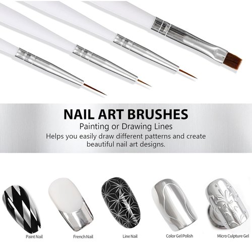 Lawnite 2Pack Chrome Nail Polish Silver Metallic Liquid Gel Nail Polish Set With Built in Brush 3D Painting Drawing Metal Polish 5ml