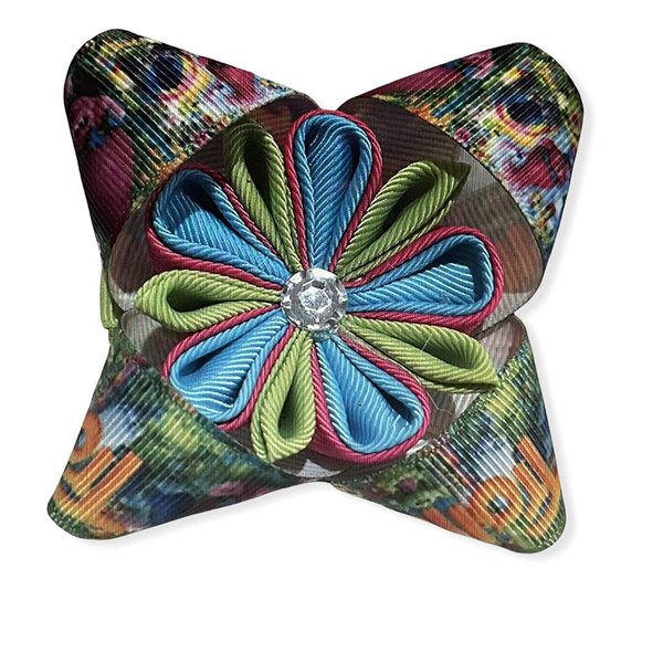 Hair Bow, Grosgrain Ribbon Hair Bow, Stacked Hair Bow, Flower Hair Bow, Kanzashi Flower Hair Bow