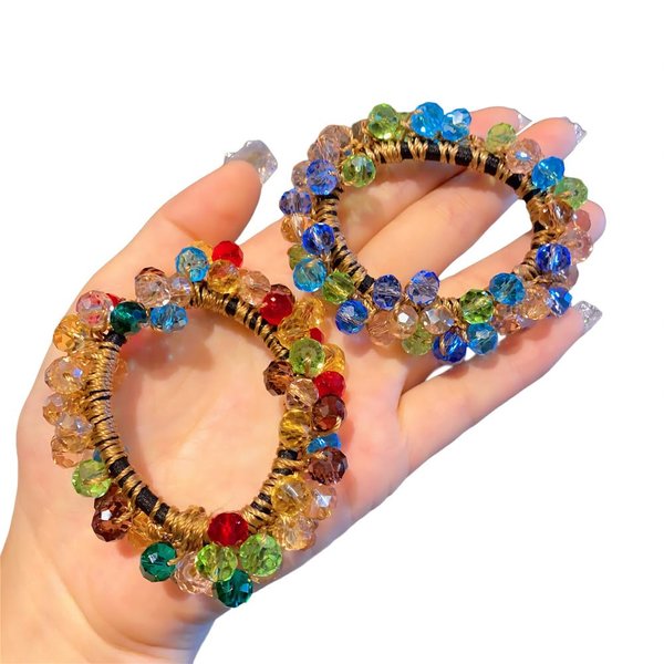 Xiwstar 2Pcs Colorful Hair Scrunchies Crystal Beads Hair Ties Hair Ropes Hair Elastics Ponytail Holders Hair Wrist Ties Bands Scrunchies Hair Accessories for Women Girls