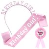 Birthday Girl Decorations Set, Abeillo Birthday Girl Crown Princess Tiara Birthday Girl Sash Birthday Badge Ribbon, Happy Birthday Girl Headband Hair Accessories, Pink