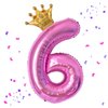 40 Inch Hot Pink Number 6 & Mini Crown Balloon for Birthday Party Decorations, 6th Birthday Party Decorations, Baby Shower Anniversary Balloons Decorations Supplies