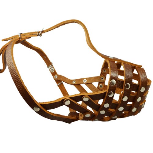 Secure Leather Mesh Dog Basket Dog Muzzle #11 Brown - Pit Bull, Amstaff (Circumference 12", Snout Length 3.5")