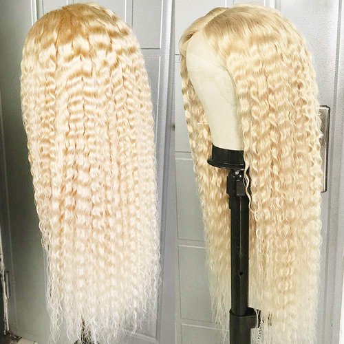613 Blonde Lace Front Wig Human Hair 10A Deep Wave T Part Human Hair Wigs for Women 28Inch Brizilian Virgin Hair Blonde Lace Frontal Wigs Glueless 180% Density Pre Plucked