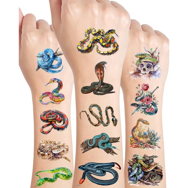 168 Pieces Snake Temporary Tattoos,18 Sheets Snake Themed Tattoos Stickers Party Decoration Supplies Party favors for Kids Adults