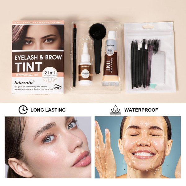 Eyelash and Brow Tint Kit, Natural Volumizing Eyebrow & Eyelash Color Kit, Long-lasting for 4-8 Weeks, Waterproof and Non-fading, DIY Use At Salon Or Home Professional Eyelash Treatment, Brown, Black