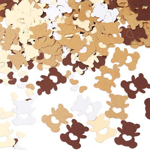 210 Pieces Bears with a Heart CutOut Confetti Baby Shower Cream Brown Paper Confetti Sprinkles Bear Table Confetti for Boy Girl Home Party Table Decorations