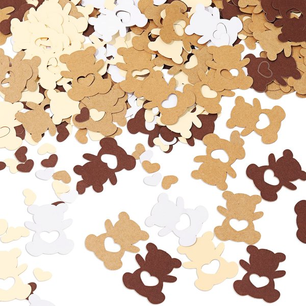 210 Pieces Bears with a Heart CutOut Confetti Baby Shower Cream Brown Paper Confetti Sprinkles Bear Table Confetti for Boy Girl Home Party Table Decorations