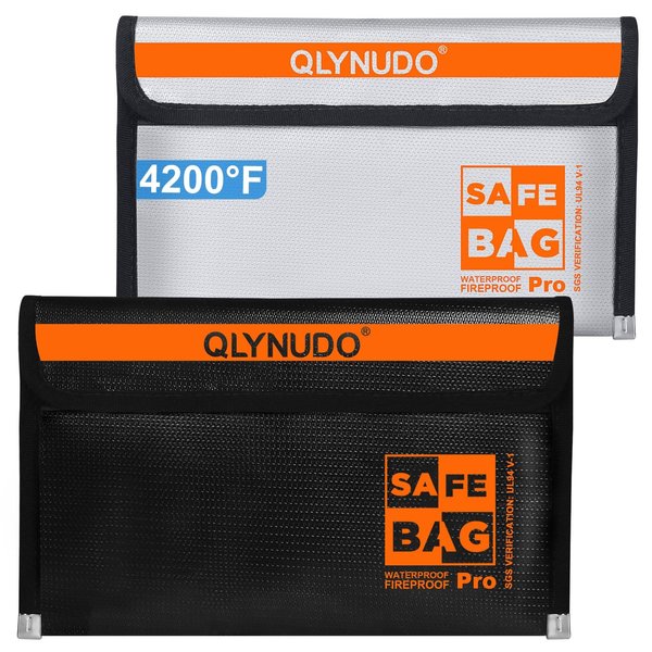 Small Fireproof Bag for Cash and Documents (9.5x5.8"), 4200°F Upgraded Fireproof Money Bag Set for Valuables (2-Pack) with Waterproof Zipper & Lining