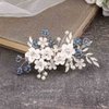 Jeairts Flower Wedding Hair Clips Blue Beaded Wedding Hair Pieces Glitter Crystal Pearl Headpiece Hair Barrette Bridal Hair Accessories for Women and Girls
