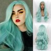 karissa Hair Green Wig Long Wavy Mint Lace Front Wigs Pastel Light Blue Synthetic Realistic Pre Plucked Hairline Glueless Heat Resistant Fiber Replacement Halloween Costume Cosplay Party 24 Inches