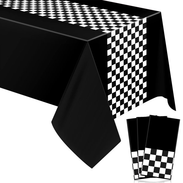 Irenare Car Birthday Party Supplies Racing Party Decorations Road Tablecloth Racetrack Table Runner Table Covers for Kids Boy Car Theme Birthday Party, 54 x 108 Inch (Black,3 Sheets)