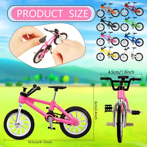 Kugliwa 16 Pcs Mini Finger Bikes Miniature Bicycle Toy Extreme Sports Mountain Bike Metal Game Set for Kids Adults Creative Game Cake Topper Favors Gifts, 8 Colors