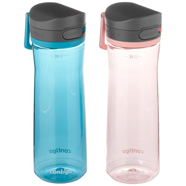 Contigo Jackson 2.0 BPA-Free Plastic Water Bottle with Leak-Proof Lid, Juniper; Pink Lemonade, 24oz, 2-Pack
