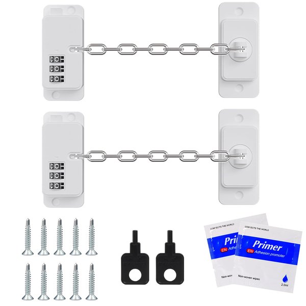 etoper Refrigerator Lock for Kids, 2Pack Fridge Lock Cabinet Locks for Babies, Freezer Door Lock Child Safe Keyless Adhesive Digital Refrigerator Lock for Fridge, Cabinets, Window, Pantry, White