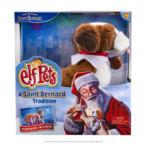 Elf Pets: A Saint Bernard Tradition- Includes Beautifully Illustrated Hardbound Storybook, Huggable Elf Pet St. Bernard Stuffed Animal with Barrel Charm and Official Adoption Certificate