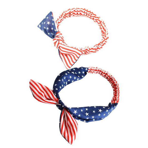 ZCYYYS Women Elastic Flag Headband with Bow Hair Band for 4th of July Headbands Head Wrap Hair Accessories TS2020 (Baby + Adult Rabbit)