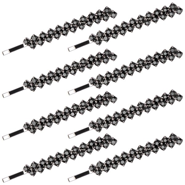 OIIKI 8PCS Black Rhinestones Hair Pins, Women Crystal Hair Bobby Pins, Sparkle Rhinestone Metal Hair Clips, Girls Hair Jewelry Accessories for Parties or Daily Use (4 Pairs)
