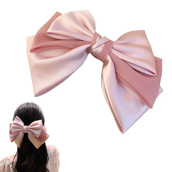Sweet Pink Hair Bow Barrettes Clips for Girls - Silky Satin Hair Barrettes Soft Bow Hair Clips Hair Accessories - Cute Hair Bows for Women, Stylish Hair Accessories for Girls and Women (Pink)