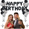 NANINUNENO 24th Black Silver Birthday Party Decorations for Men Women, Happy 24 Birthday Party Supplies with Black Happy Birthday Banner, Silver Foil Stars, Happy Birthday Balloons for 24th Birthday