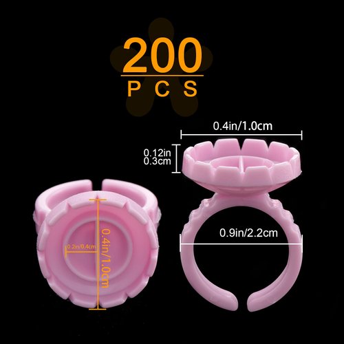 Beauty Junko Pink Eyelash Glue Rings [200PCS], Plastic, Disposable, Fast Fan Design, Lash Extensions Supplies
