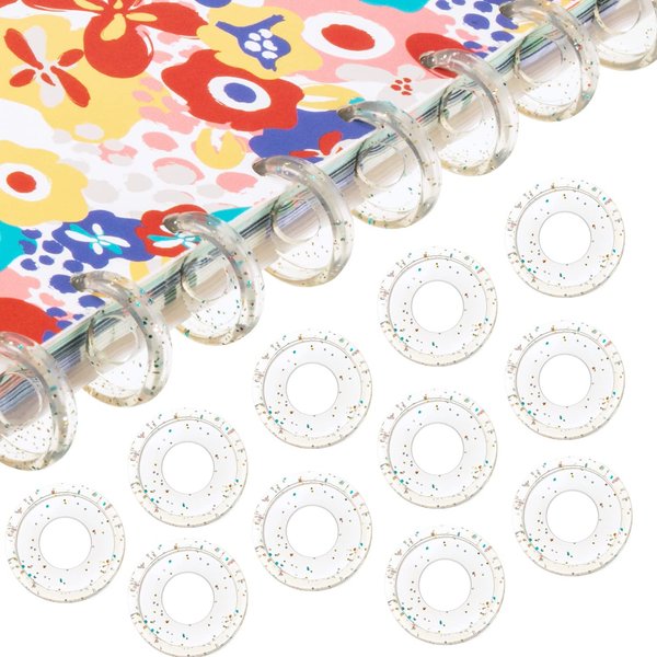 120 Pieces Plastic Heart Book Binding Discs Discbound Expansion Discs Binder Rings for DIY Notebooks Planners (Clear with Sequins)