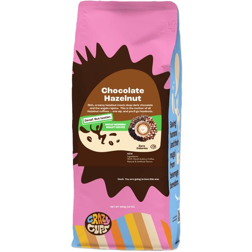 Crazy Cups Flavored Decaf Ground coffee, Hazelnut Coffee Flavored Ground Coffee, Decaffeinated Coffee For Brewing Decaf Coffee Ground Hot or Iced Coffee, 10 oz Bag