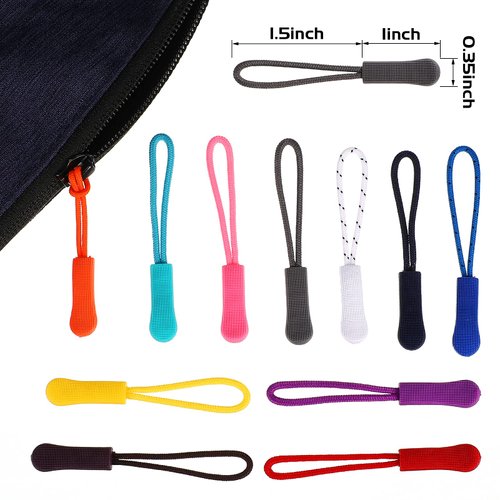 50 Pieces Zipper Pulls, 25 Colors Zipper Tags Strong Nylon Cord, Zipper Pull Replacement for Backpacks, Jackets, Luggage, Purses, Handbags, Sweatshirt