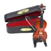 Wooden Miniature Violin with Stand, Bow and Case, Mini Musical Instrument, Dollhouse Model Miniature Home Decoration (3.15")