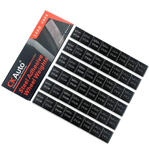 CKAuto 1/4oz, 0.25oz, Black, Adhesive Stick on Wheel Weights, EasyPeel Type. Cars, Trucks, SUVs, Motorcycles, RC Cars. Low Profile, 12oz/Box, U.S. OEM Quality, (48pcs)