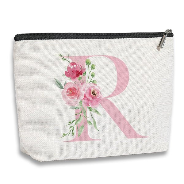 kdxpbpz Initial Makeup Bag, Personalized Gifts for Women, Bridesmaid Gifts, Birthday Gifts for Women Mom, Gifts for Best Friend, Bride Bridesmaid Cosmetic bag (Pink, R)