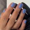 Blue Press on Nails Extra Short Fake Nails Square Petite Solid Color Acrylic Nails Baby Blue Short False Nails with Designs Light Blue Reusable Artificial Stick on Nails for Women Girls DIY Manicure