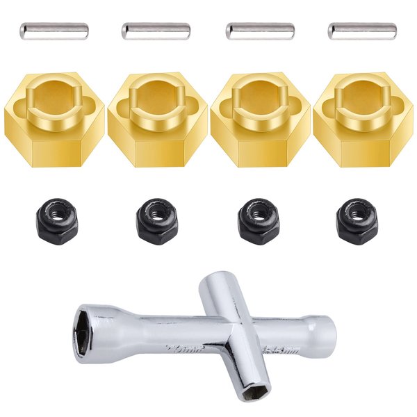 HobbyPark 4Pcs Brass Wheel Hex Hubs for TRX4M Upgrades Parts 1/18 RC Crawler Replacement of 9750, w/Lock Nuts, Wheel Wrench