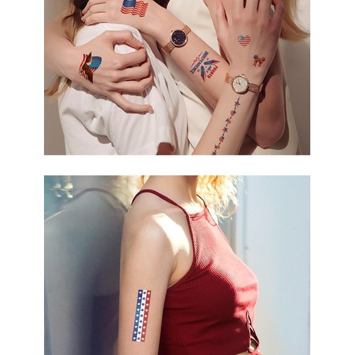 4th of July Temporary Tattoos Stickers 10 Sheets American Flag Fake Tattoos Party Supplies for Memorial Day & Labor Day American Flag Red White and Blue Tattoos