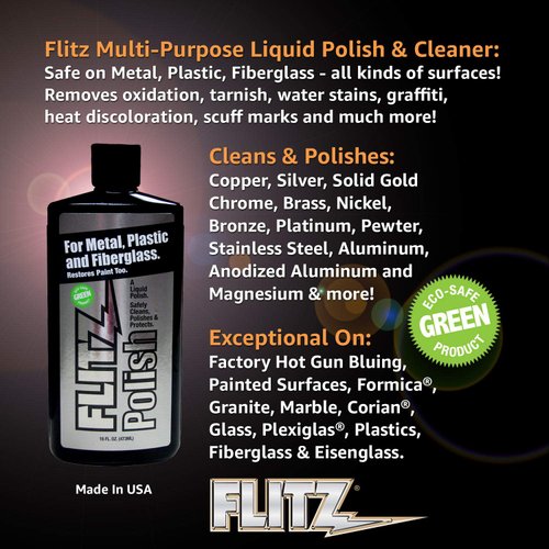 Flitz Metal Polish and Cleaner Liquid for All Metal, Also Works on Plastic, Fiberglass, Aluminum, Jewelry, Sterling Silver: Great for Headlight Restoration and Rust Remover, 16 Oz