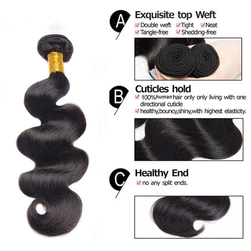 DreamPack Bundles with Closure Human Hair 12 12 12+10 Body Wave Bundles Human Hair with 4x4 Lace Closure 100% Unprocessed Virgin Hair Extensions Natural Color
