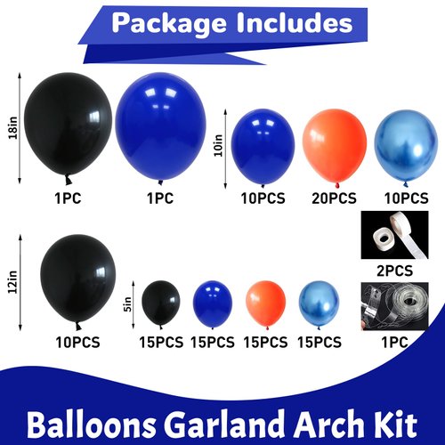 HILAVO Orange Blue Black Balloons Garland Arch Kit 112 Pcs Royal Navy Blue Black Orange Latex Helium Balloon for Anime Cartoon Baby Shower Birthday Graduation Engagement Party Decorations Supplies