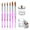 Kalolary 2Pcs Nail Art Dappen Dish with 6Pcs Acrylic Nail Brush Set, Mini Glass Nail Cup with Lid Glass Crystal Bowl Acrylic UV Gel DIY Brush Nail Crystal Cup Set Acrylic Liquid Powder Styling Tool