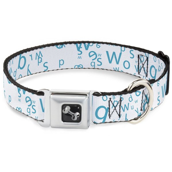 Dog Collar Seatbelt Buckle Stargazer White Blue 18 to 32 Inches 1.5 Inch Wide