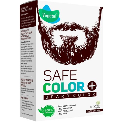 Vegetal Safe Color Dark Brown 25gm - Certified Organic Allergy Free Bio Natural Beard Hair Color with No Ammonia Formula for Men