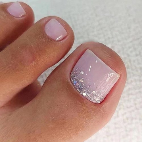 Toe Nails Press on Acrylic Toenails Press on Nails Pink Purple Press on Toes Nails Full Cover Fake Toe Nails Glitter Sequins Toenail Press ons Artificial Toenails for Women 24 Pcs