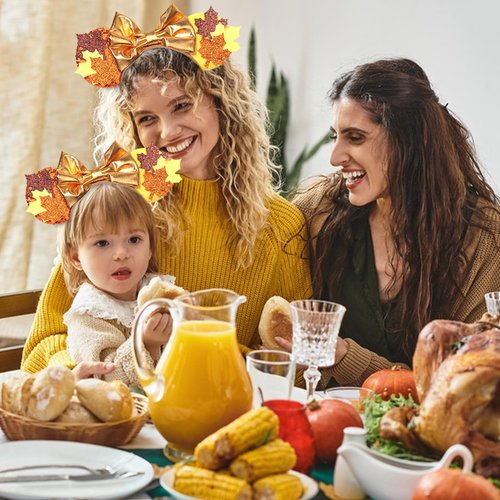 CIVFCRT Mouse Ears Headbands Fall Maple Leaf Yellow Shiny Bows Mouse Ears Headbands for Thanksgiving Hair Decoration and Mouse Themed Party Supplies Costume Cosplay Decoration(Maple Leaf