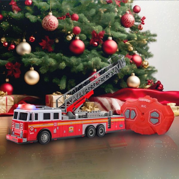 MCNICK & COMPANY Remote Control Fire Truck for Boys - Battery Powered Firetruck Toy Remote Controlled - RC Fire Engine Truck with Lights and Sirens - Fire Engine Toy