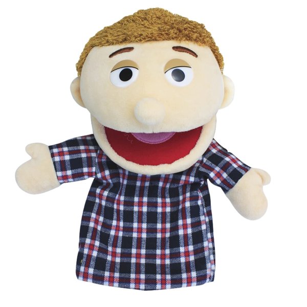 Lovely Family Hand Puppets Mouth Opening Plush Puppets Toys Role Playing Toys Puppets Children Storytelling Teaching Toy (Red Blue Plaid Dad, 30cm)