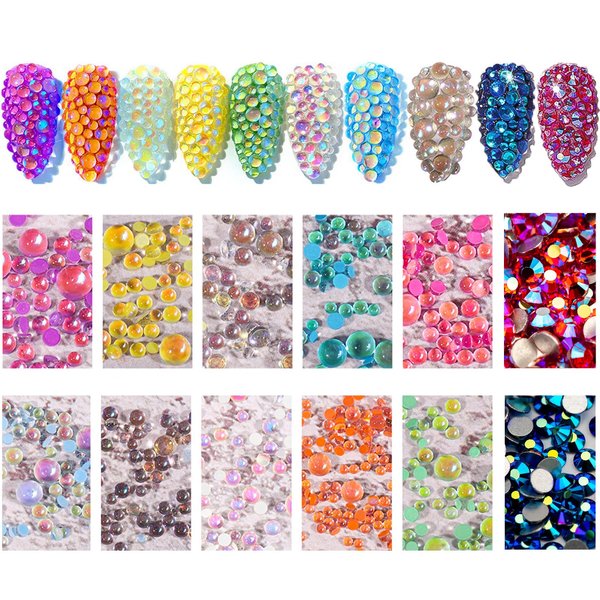 NAISKA 800Pcs Nail Art Rhinestones Set Colorful Flatback Rhinestones Glass Diamantes Gems for Nails Design Sparkly Diamond Beads Gems for DIY Crafts Clothes Tumblers Face Makeup Manicure