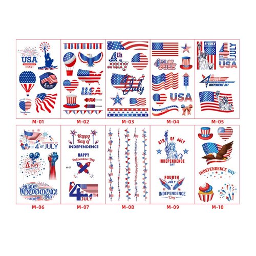 4th of July Temporary Tattoos Stickers 10 Sheets American Flag Fake Tattoos Party Supplies for Memorial Day & Labor Day American Flag Red White and Blue Tattoos