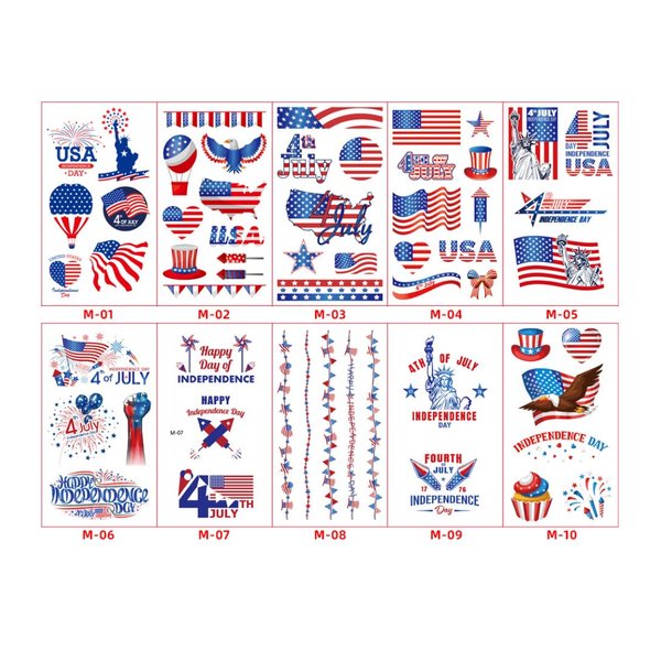 4th of July Temporary Tattoos Stickers 10 Sheets American Flag Fake Tattoos Party Supplies for Memorial Day & Labor Day American Flag Red White and Blue Tattoos