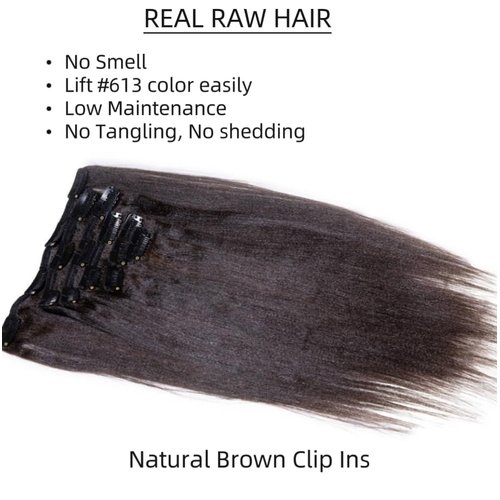 Last 5 Years Raw Natural Light Yaki Relaxed Straight Clip In Lift 613 Real One Donor Straight Virgin Human Hair Extensions Clip Ins Weft Extension For Black Women (yaki 20in, Natural Brown)